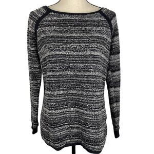 Relativity Scoopneck Sweater Black Textured Long Sleeve Striped Womens Medium